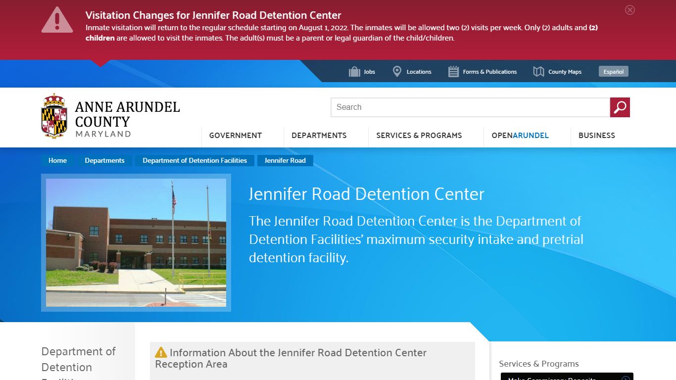 Jennifer Road Detention Center - Anne Arundel County, MD