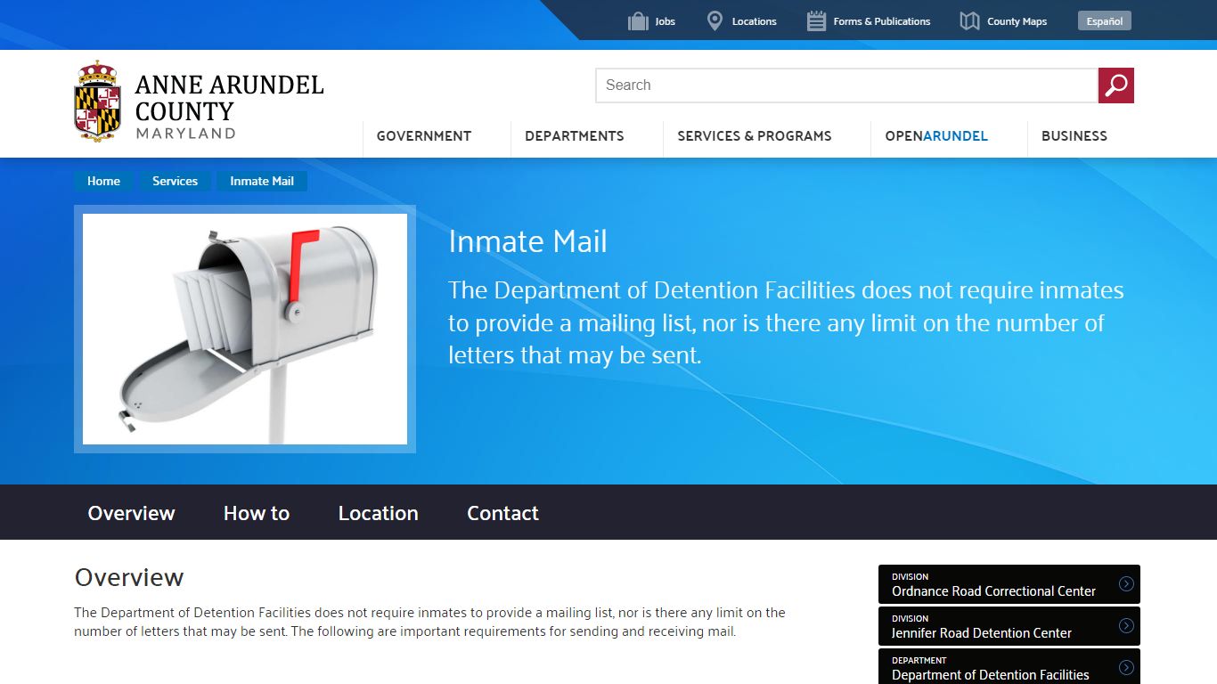 Inmate Mail | Anne Arundel County, MD